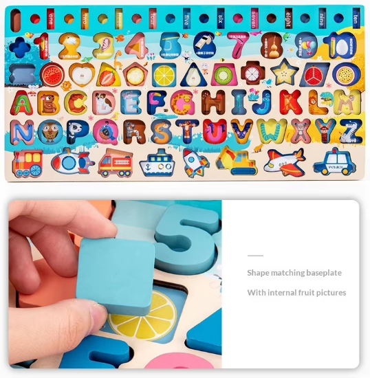 7 1 Wooden Montessori Educational Toys Math Fishing Numbers Shape Matching Early Education Learning Kids Infants Toddlers