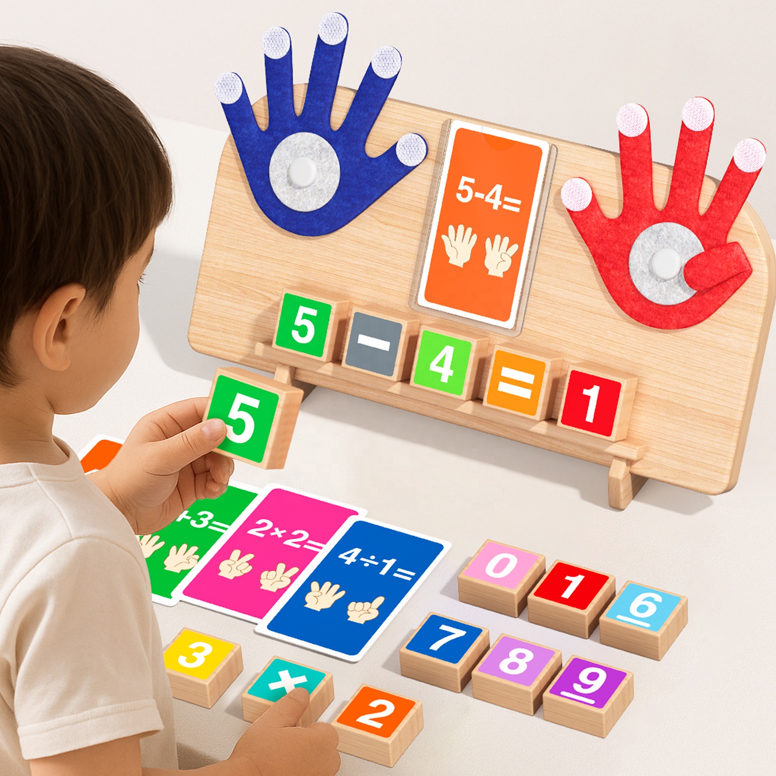 Montessori Wooden Math Learning Toys, Finger Counting Board With Number Blocks &amp; Flashcards, Educational Preschool Learning Toys