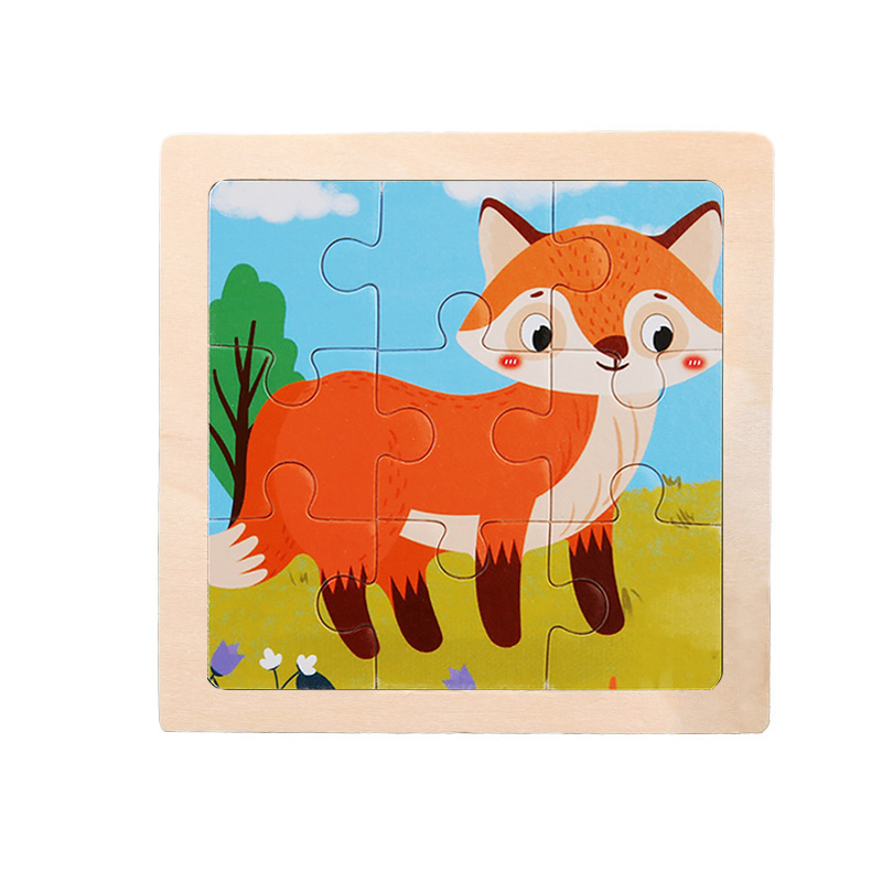 Children Montessori Mini 9 Pieces Wooden DIY Jigsaw Puzzles Board Games Early Educational Learning Toys for Kids Boys Girls