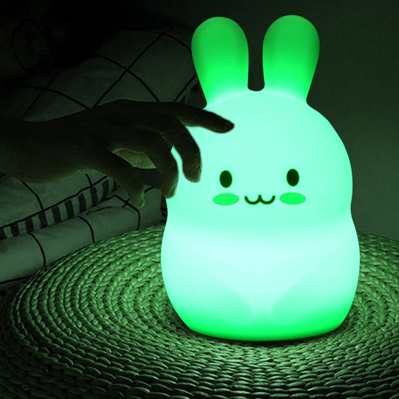 Cute White Silicone Bunny Rabbit Night Light Portable Tap Sensor Kids Room Decor Children Bedroom LED Night Light