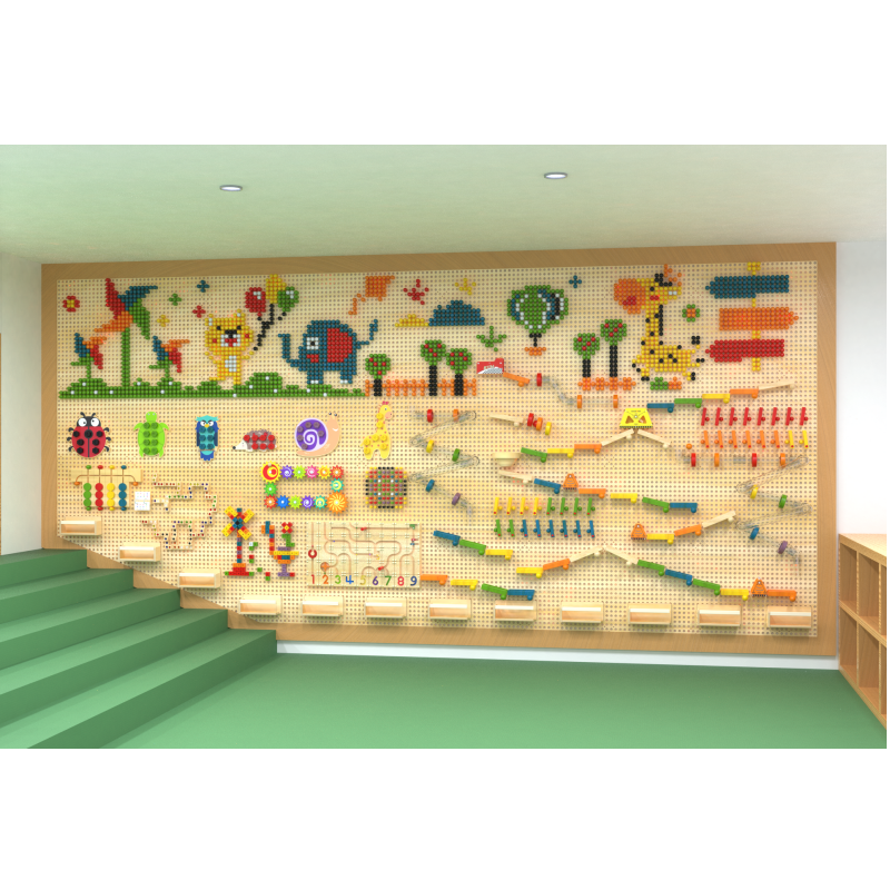 Kindergarten Customized DIY Wooden Educational Wall Panel Toys Interactive Wall Play Creative Steam Toys for Preschool Corridor