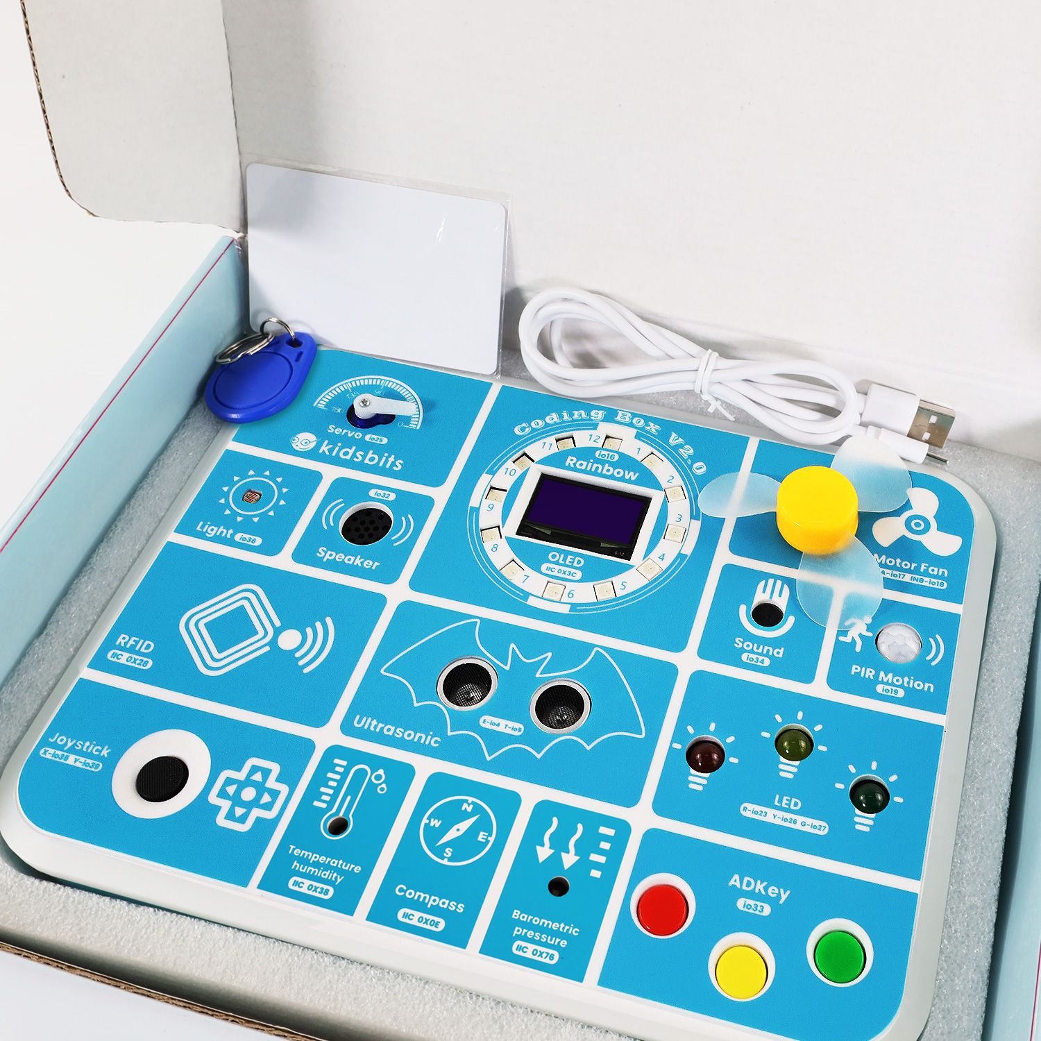 Kidsbits New Upgrade Programming Learning Starter Kit for Arduino Stem Education 6+ Years Old Children ESP-32 Maker Coding Box