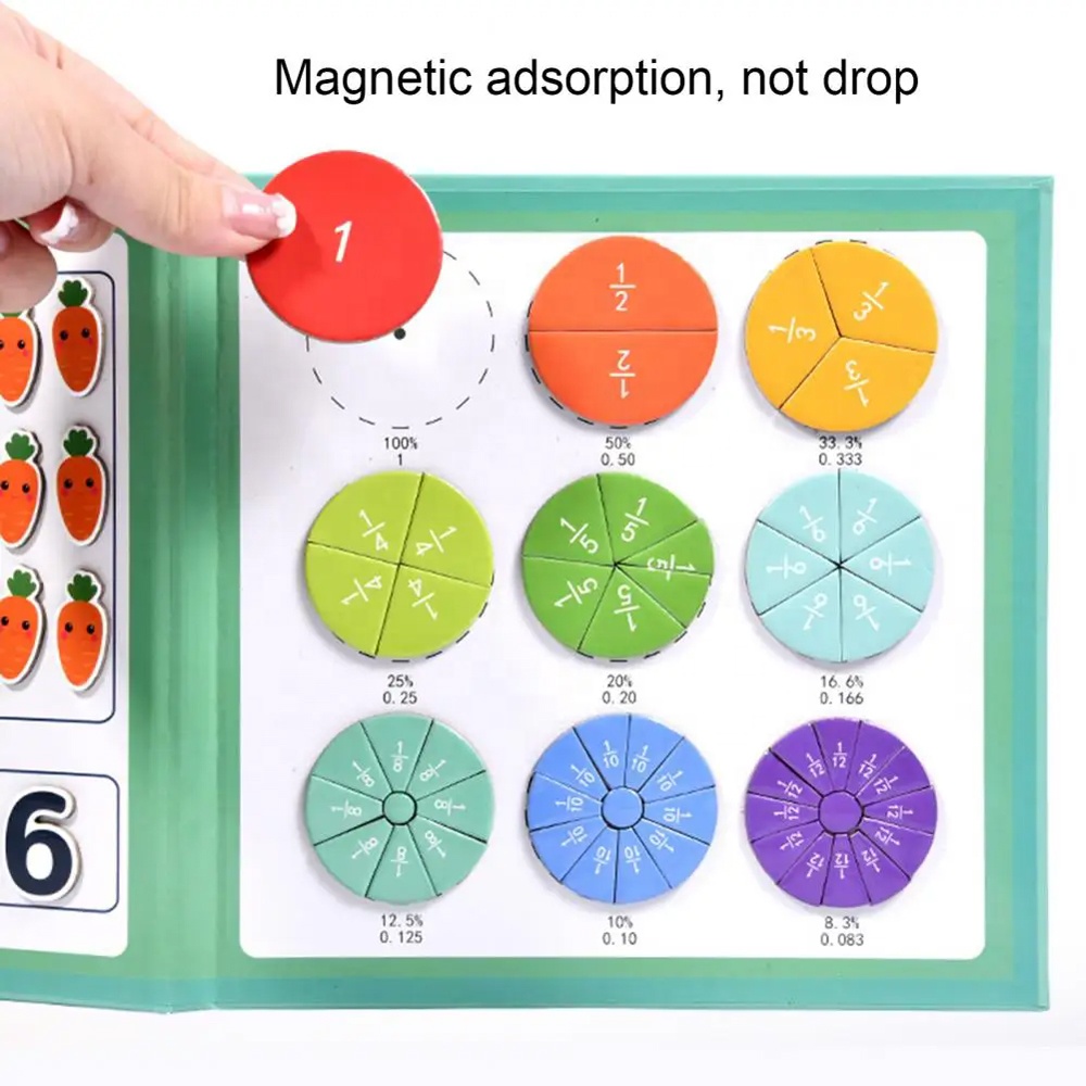 3 in 1 Magnetic Math Puzzle Book Preschool Mathematics Digital Decomposition Fraction Circle Learning Toy Math Manipulatives Kit