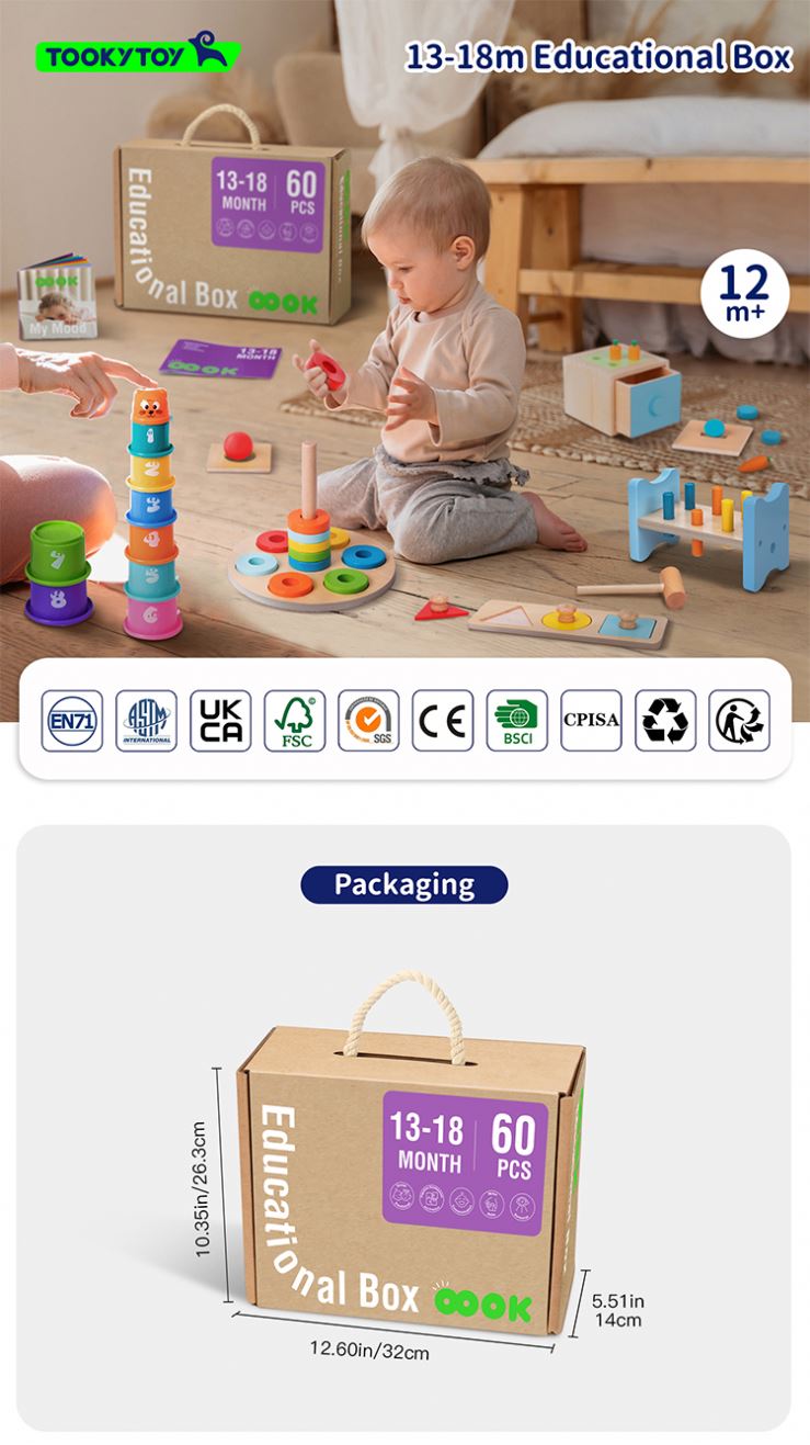 Montessori Toys Wooden Spinning Drum Toy Infant Early Education for 1 to 3-Year-0ld Boys Girls Toddlers