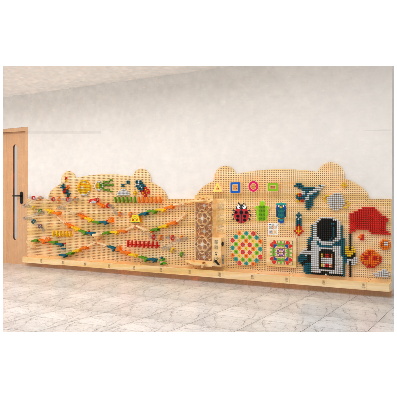 Kindergarten Customized DIY Wooden Educational Wall Panel Toys Interactive Wall Play Creative Steam Toys for Preschool Corridor