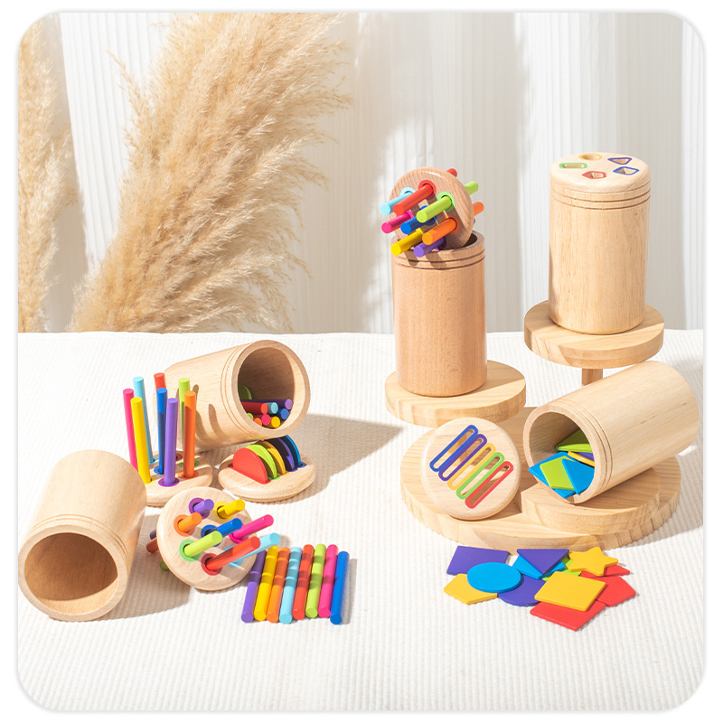 Montessori Three-In-One Fine Motor Educational Toys for Toddlers Cross-Border Popular Wooden Toys with Color Classification