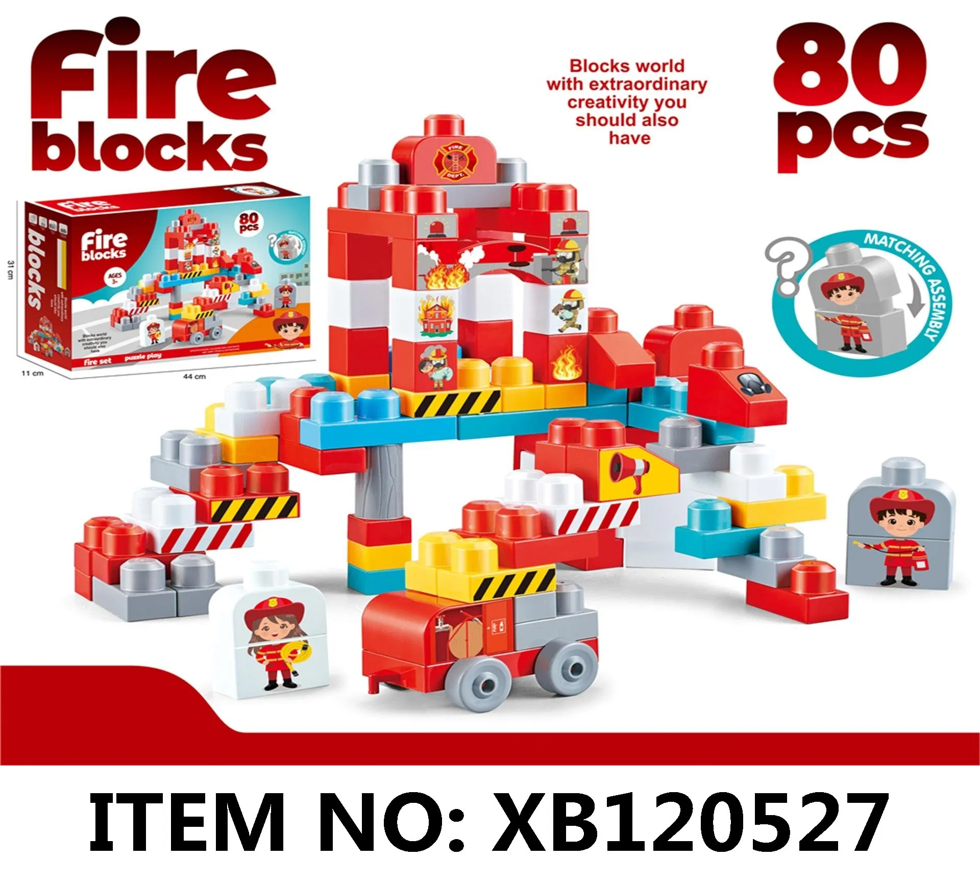 Xinbo Plastic Bricks Early Educational Learning Toy for Kids Creative DIY 80PCS Fire Large Building Blocks Set