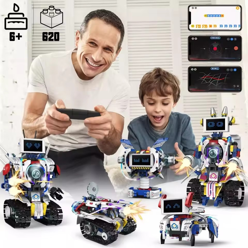 Xinbo Wholesale Kids Smart 5-in-1 Robot Kit Toy with LED Screen Parts Programable Educational Stem Remote Control Christmas Gift Building Blocks Sets