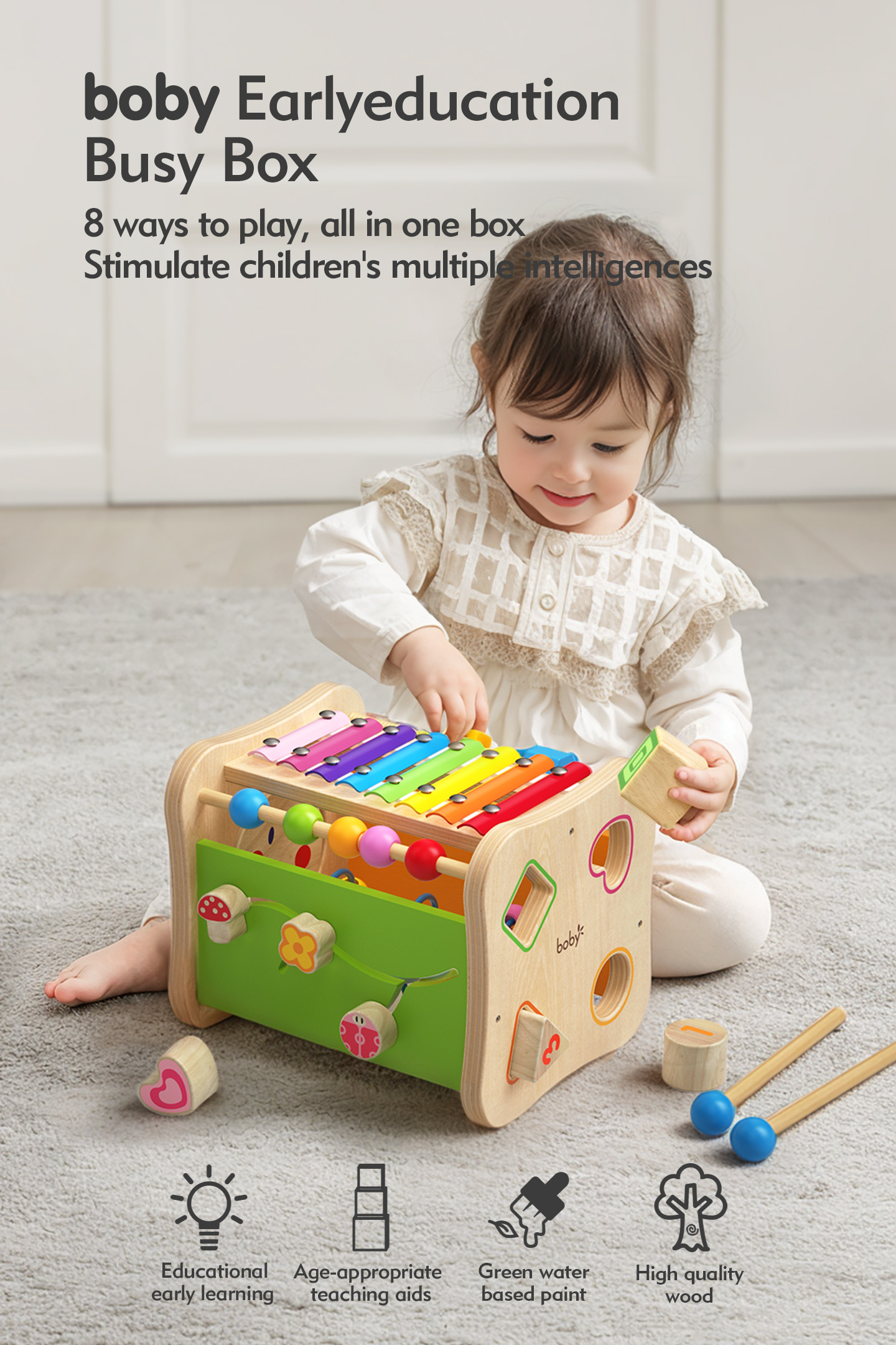 Montessori Wooden Educational Toys for Toddlers 1-2 Years Sensory Multi-Functional Activity Box