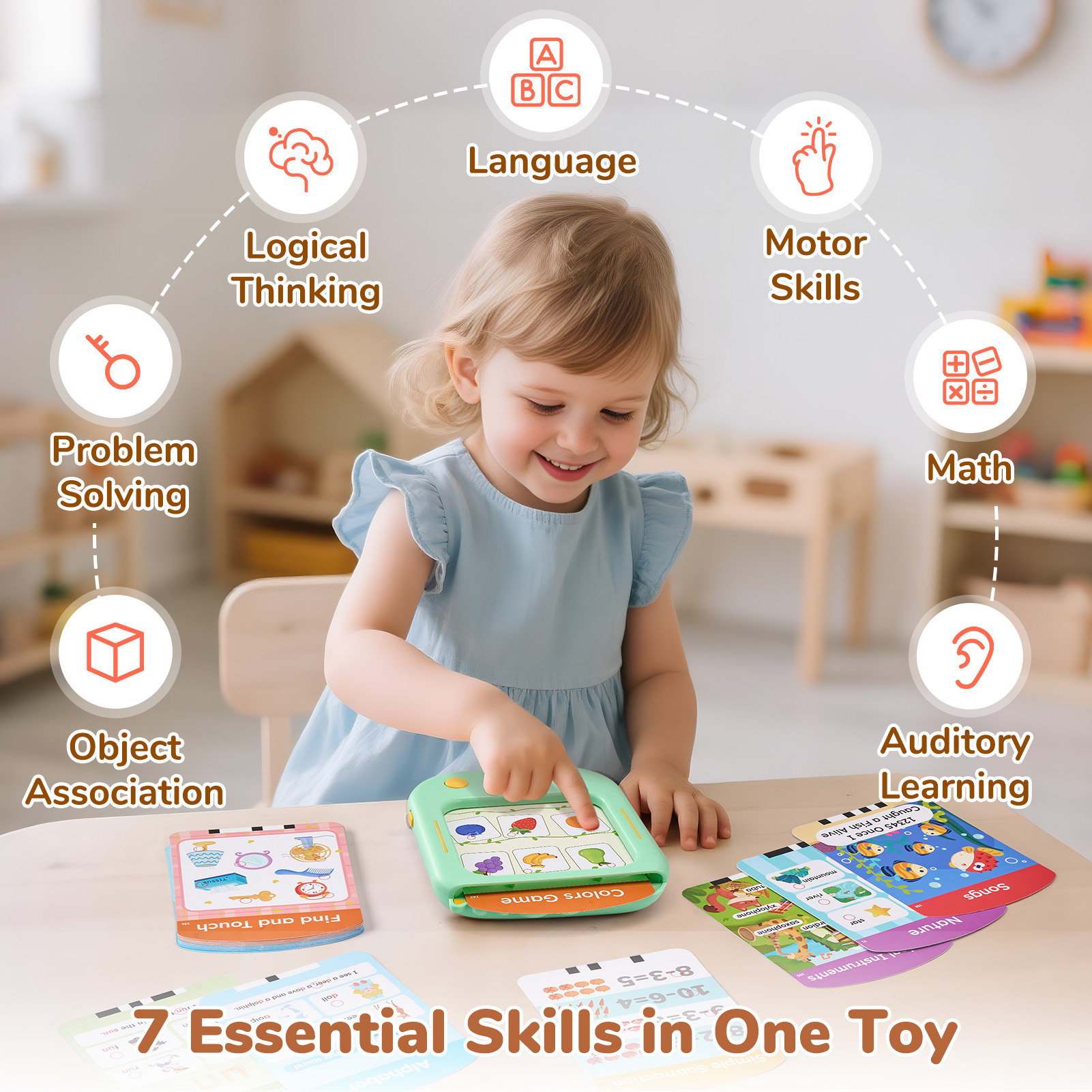 Joycat Interactive Educational Learning Tablet Toy for Kids Screen Free Phonics Learning Toy with 80 Flash Cards