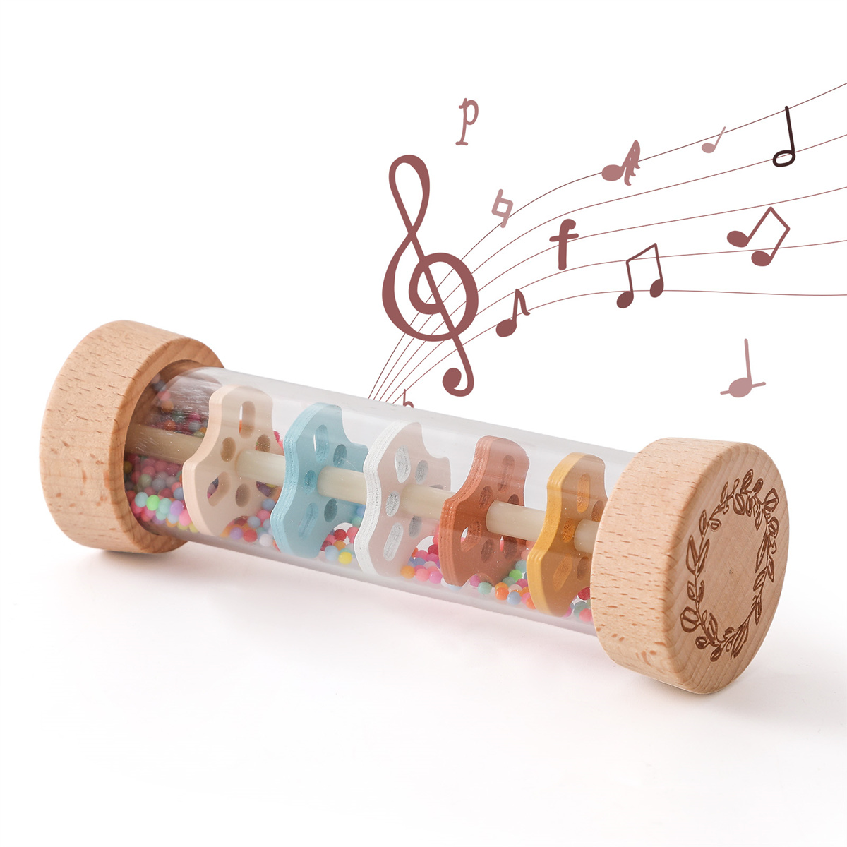 Montessori Sensory Toy Wooden Musical Instrument Simulation Early Education Small Rainbow Hourglass Baby Rattle Wooden Toy