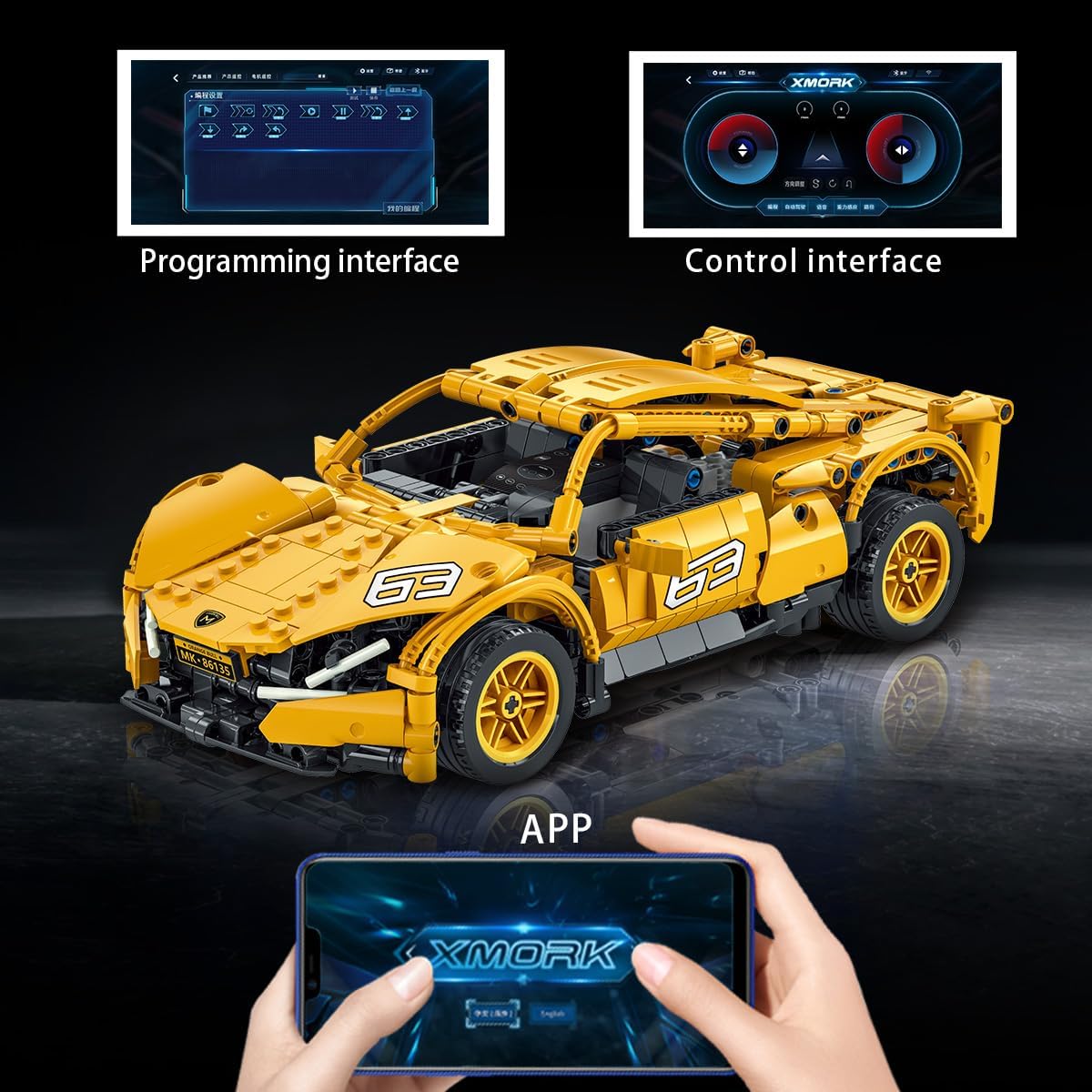 873 PCS STEM 1:16 Remote Control Red Sports Car Model DIY Building Kit for Kids with Realistic Details Like Hood & Wheels