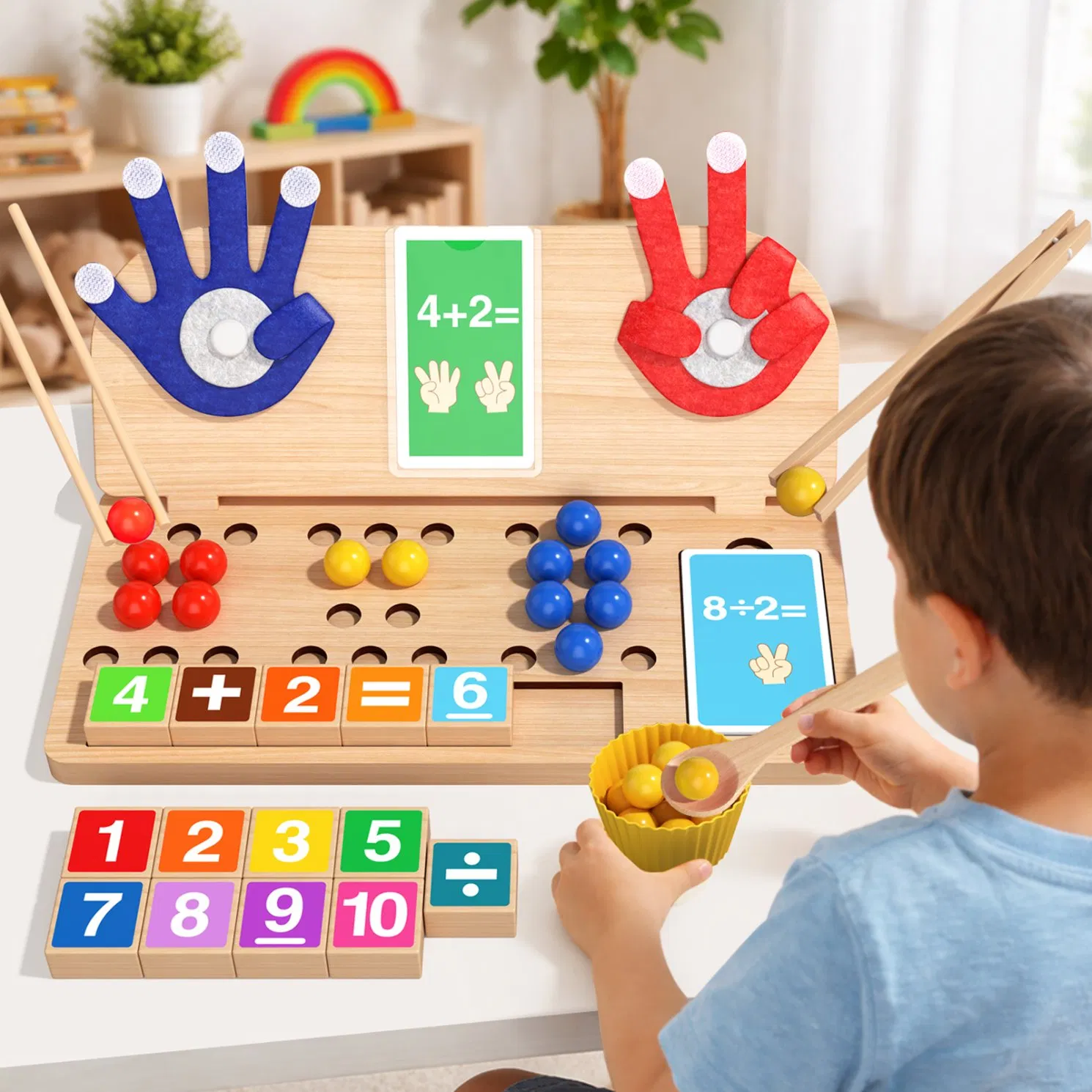 Montessori Wooden Finger Counting Board Math Early Learning Toy for Kids Kindergarten Toy
