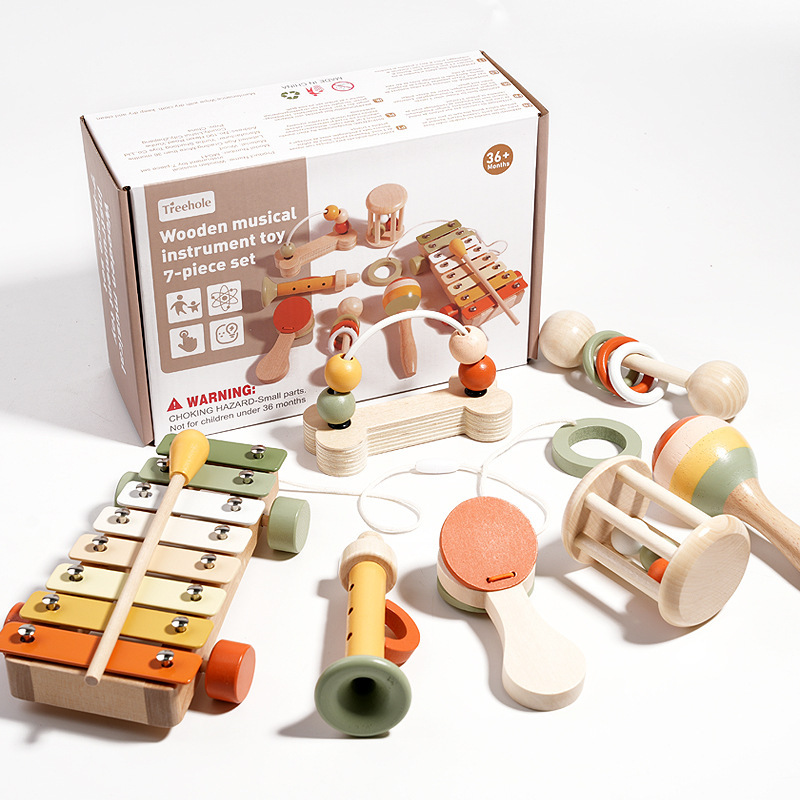 Hot Selling Children Early Educational Wooden Musical Instrument Toys 5 &amp; 7 Pcs Juguetes Music Montessori Toys For Boys Girls