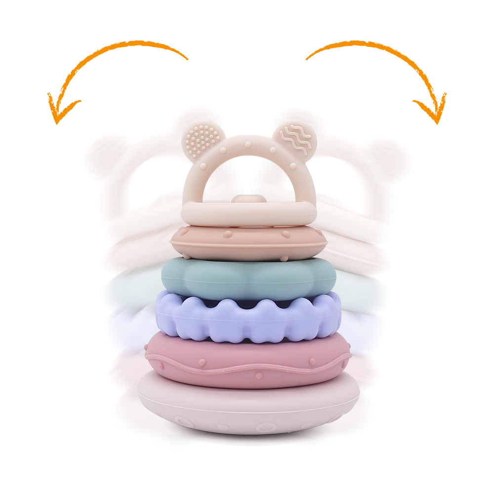 Wholesale 6 Pcs Montessori Silicone Stacking Toy for Baby 0-12 Months Educational Learning Rings Toddler Sensory Stackers