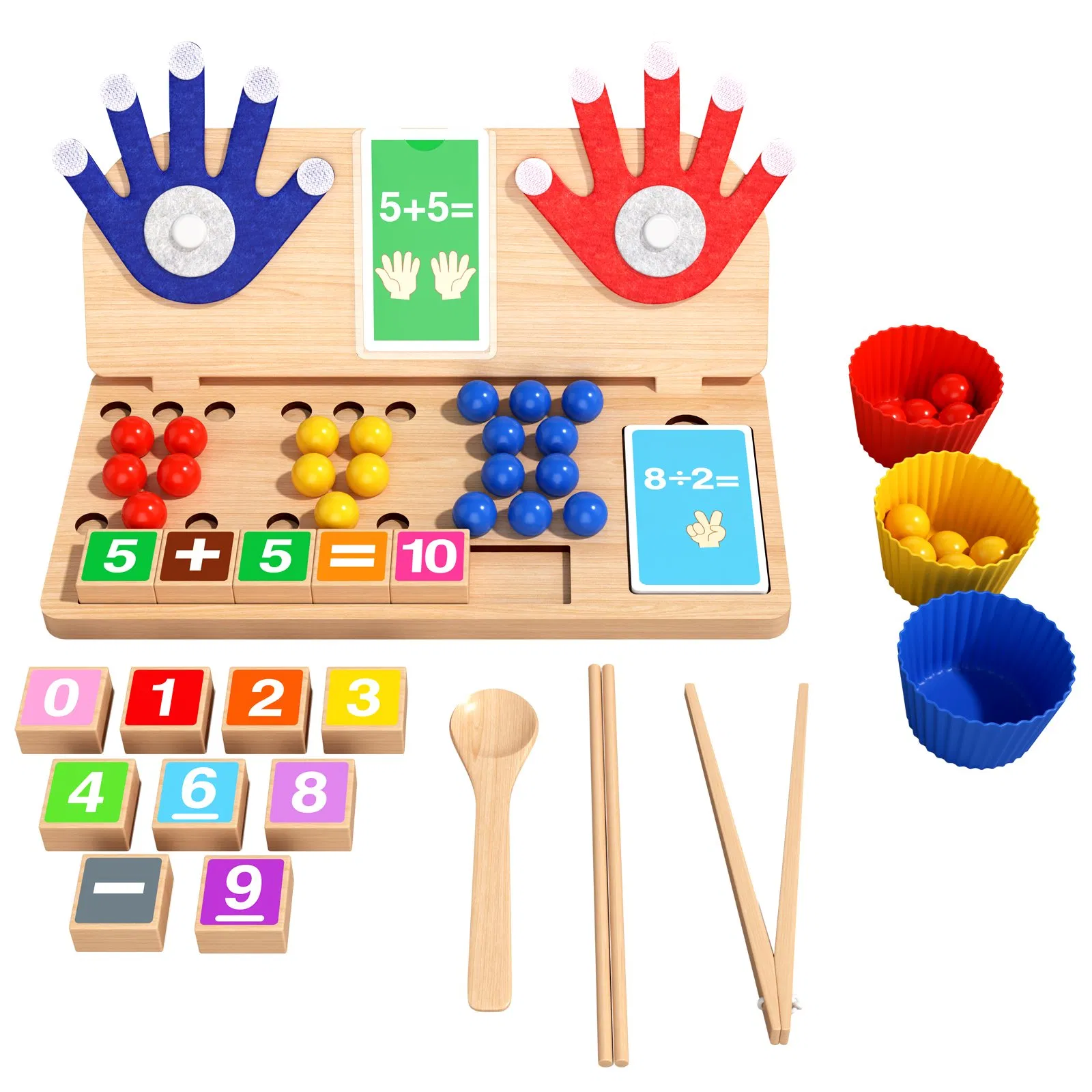 Montessori Wooden Finger Counting Board Math Early Learning Toy for Kids Kindergarten Toy