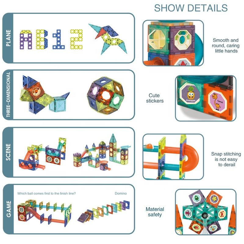 Aijh 132PCS Marble Run Magnetic Tiles Brinquedo Infantil Game Early Learning Educational DIY Blocks Sets Kids Toys