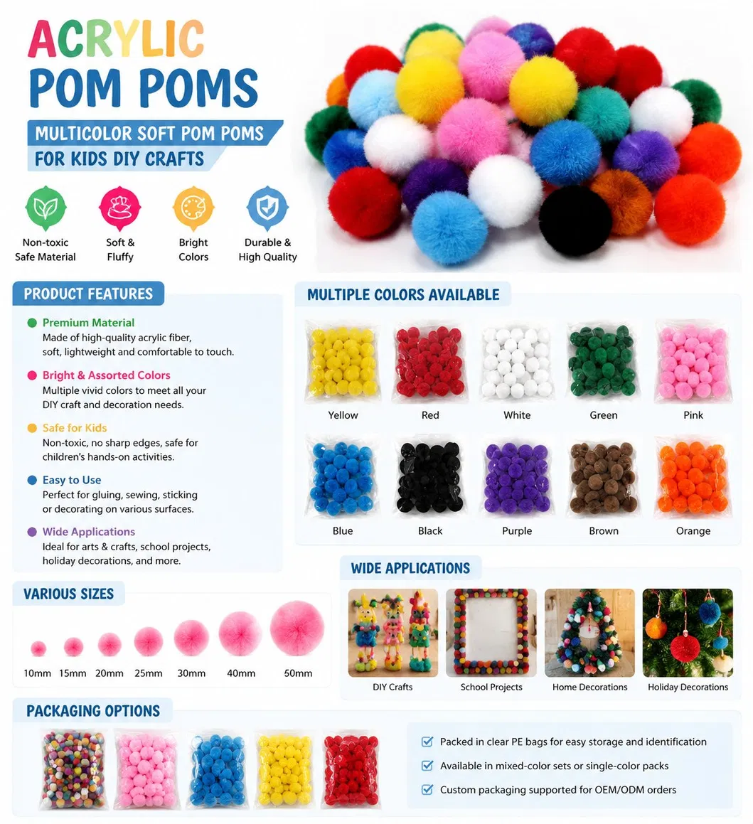 Wholesale Custom Acrylic Polyester Yarn Fiber Pompom Ball