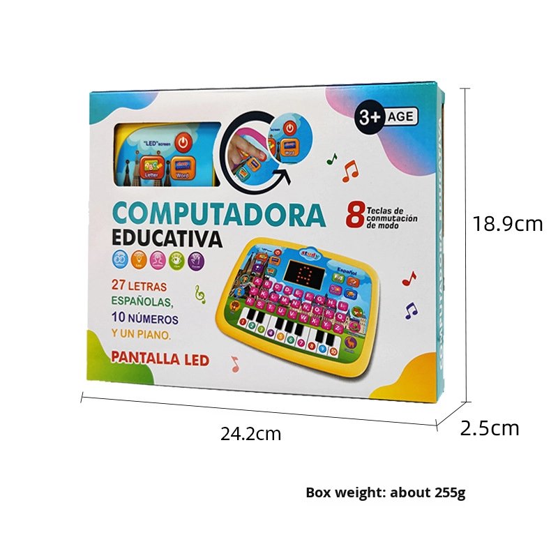 New Style Children's Educational LED Screen Spanish Learning Machine Toy Plastic Tablet Reading Early Learning Tool Battery