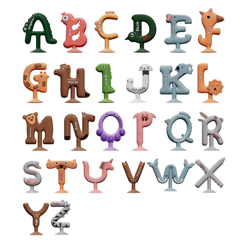 Wholesale BPA Free 26 Letters Chewable Teething Toy Word Game Educational Toys Mordedores Gift Set Baby Teether Silicone Teether