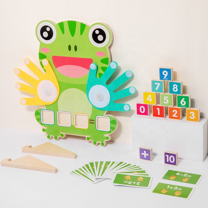 Frog Wooden Math Counting Toys For Toddlers, Montessori Finger Counting Board, Preschool Number Recognition Math Manipulatives
