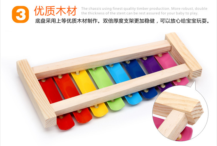 Wooden Eight-Note Xylophone 6-Piece Children's Toy Building Blocks Early Education Percussion Instrument 8 Scales Movie TV Color