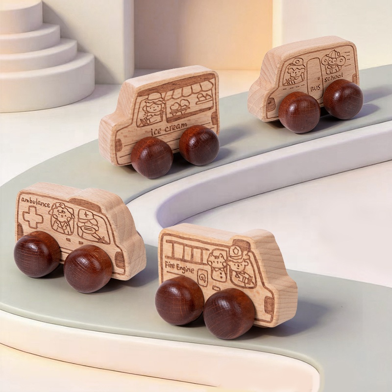 Montessori Wooden Toy Car, Wooden Vehicles For Toddlers 1-3, Fine Motor Skills Educational Toy, Mini Wooden Trucks Play Vehicles