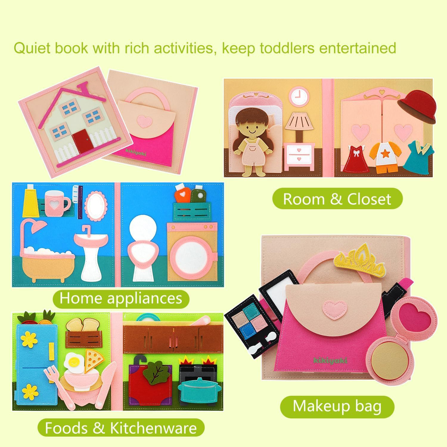 Montessori Toys Practical Non-Woven Fabric Book Pink House Role-Playing Activity Book Educational Book for Toddlers