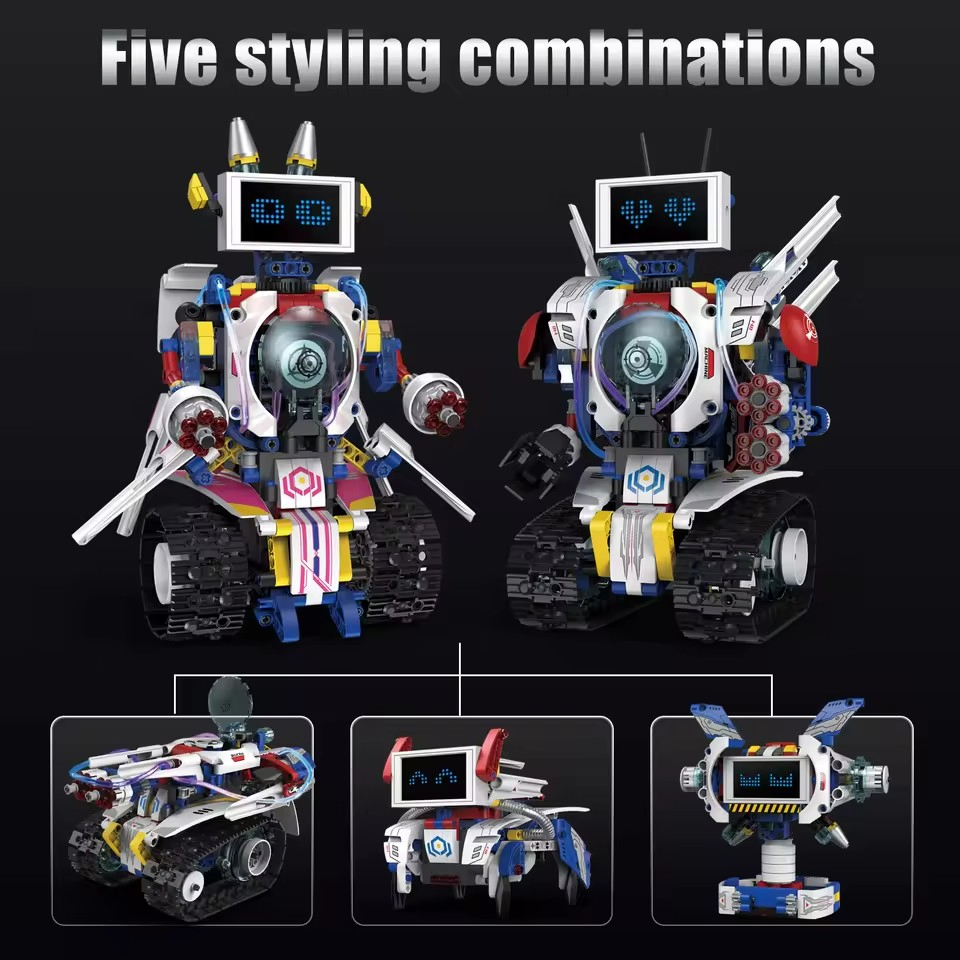 Xinbo Wholesale Kids Smart 5-in-1 Robot Kit Toy with LED Screen Parts Programable Educational Stem Remote Control Christmas Gift Building Blocks Sets