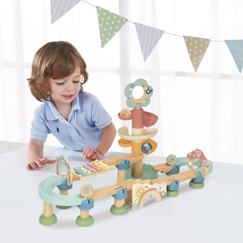 Track Ball Game Double Helix Racing Exercise Hands-on Assembly Ability Personal Interactive Educational Wooden Toy