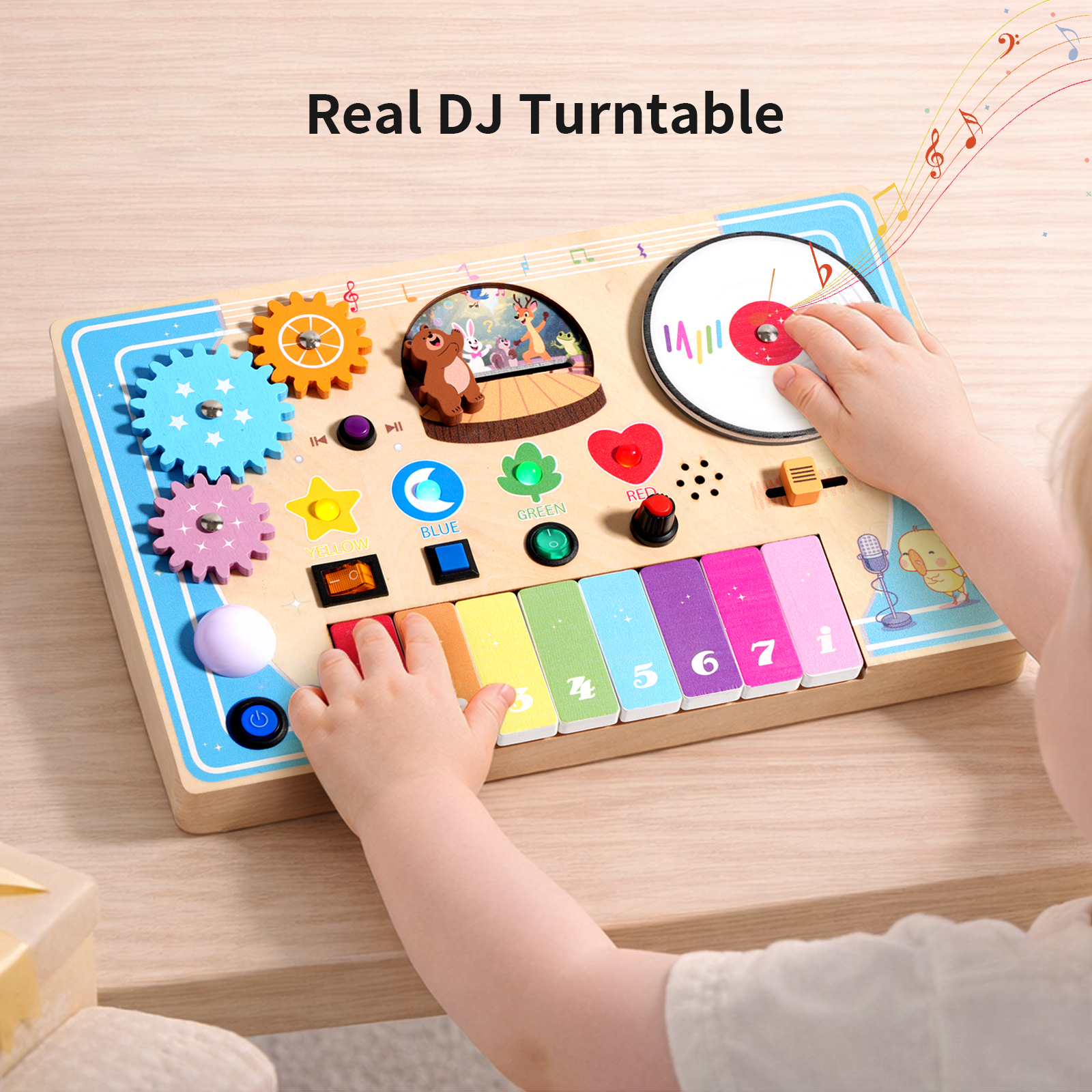 Custom Portable Wooden Sensory Activity Board for Kids-Educational Music DJ Circuit Busy Board LED Montessori Inspired Travel