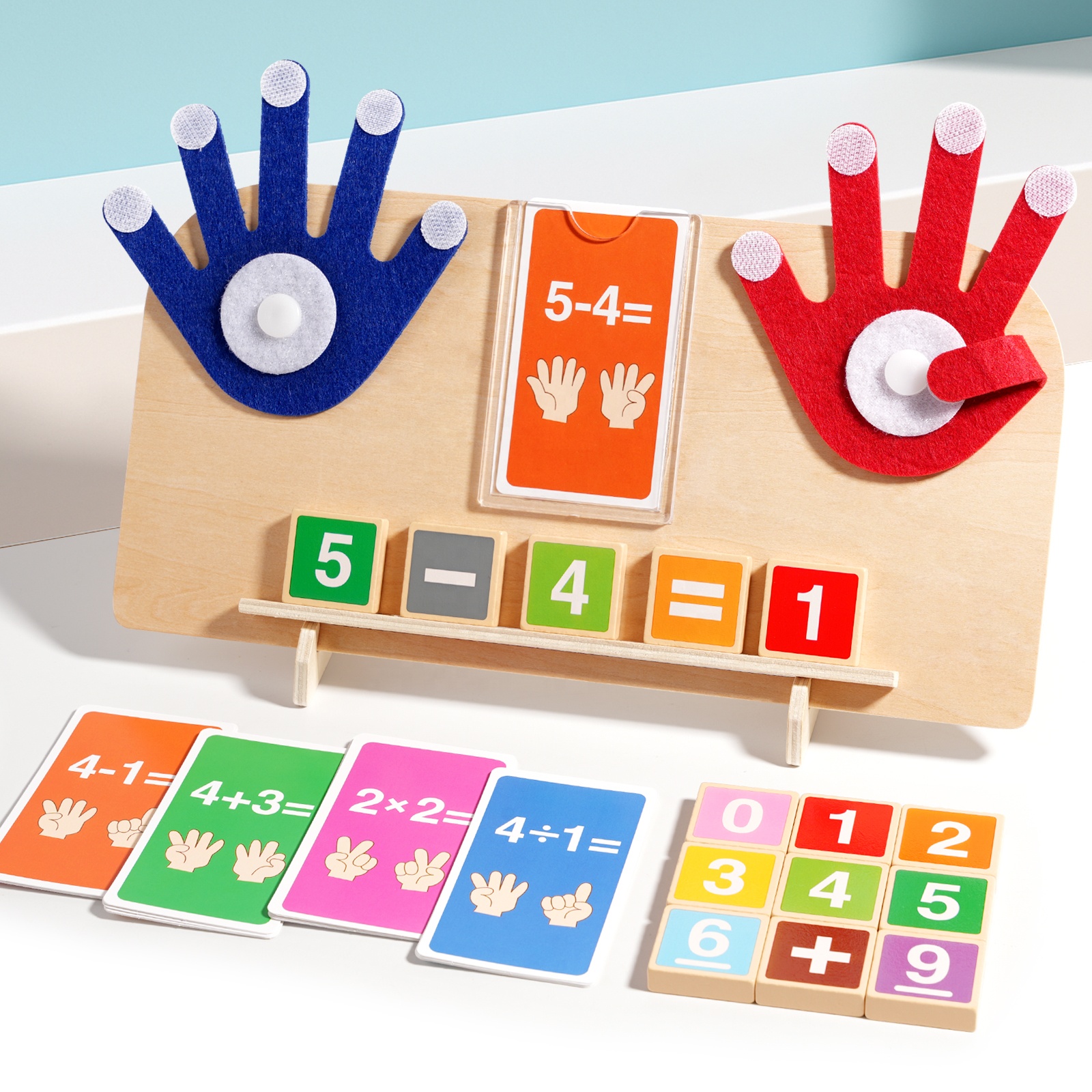 Montessori Wooden Math Learning Toys, Finger Counting Board With Number Blocks &amp; Flashcards, Educational Preschool Learning Toys