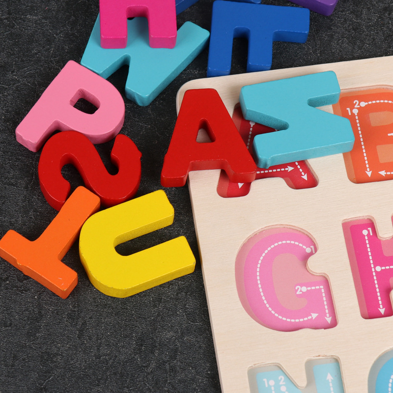 Wooden Baby Learning Number Letters Cognitive Pairing Board Kindergarten Early Education Puzzle Three-Dimensional Puzzle Board Toys