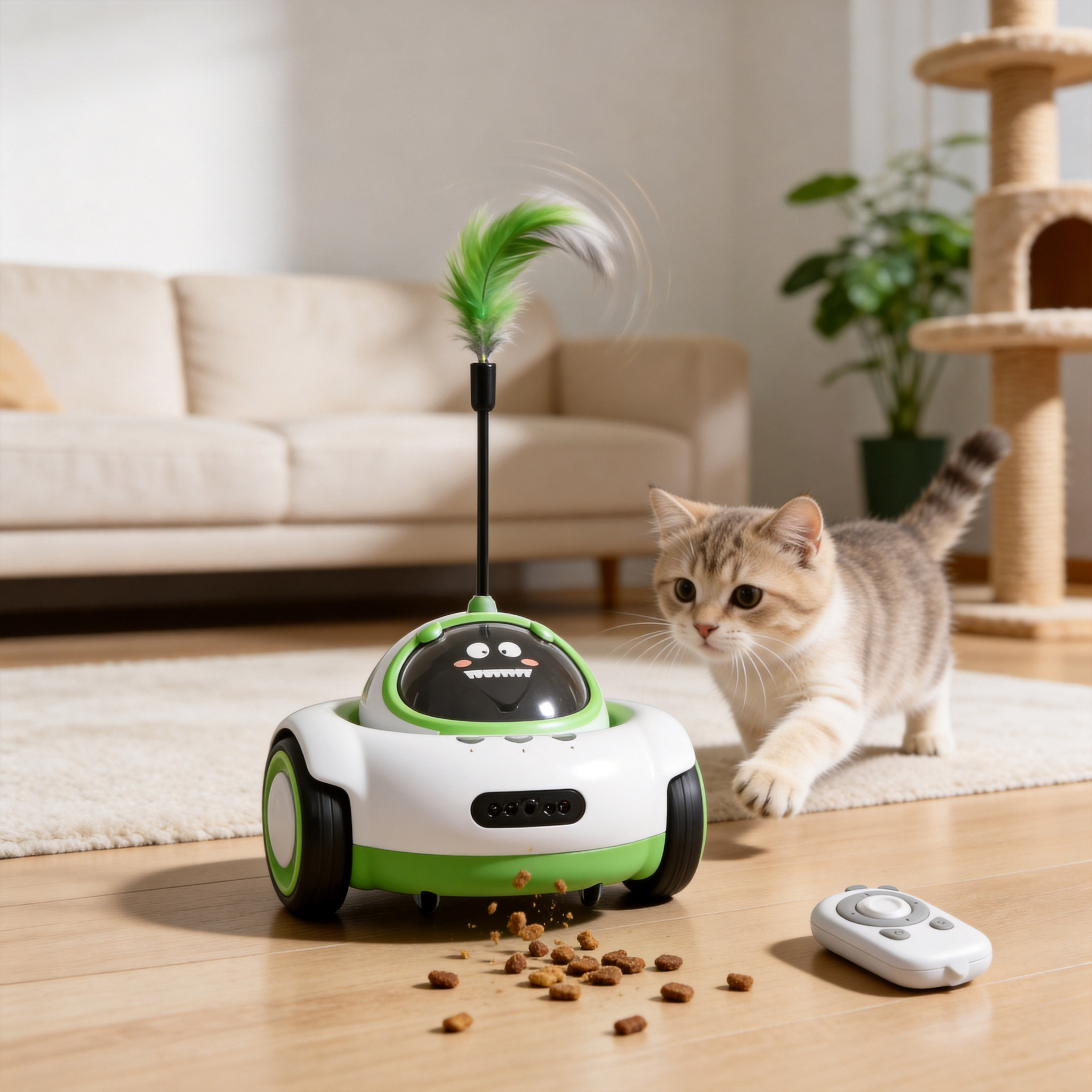 Multilingual Automatic Remote Control Cat Car Food Dispenser Interactive Cartoon Simple Pet Entertainment Toy