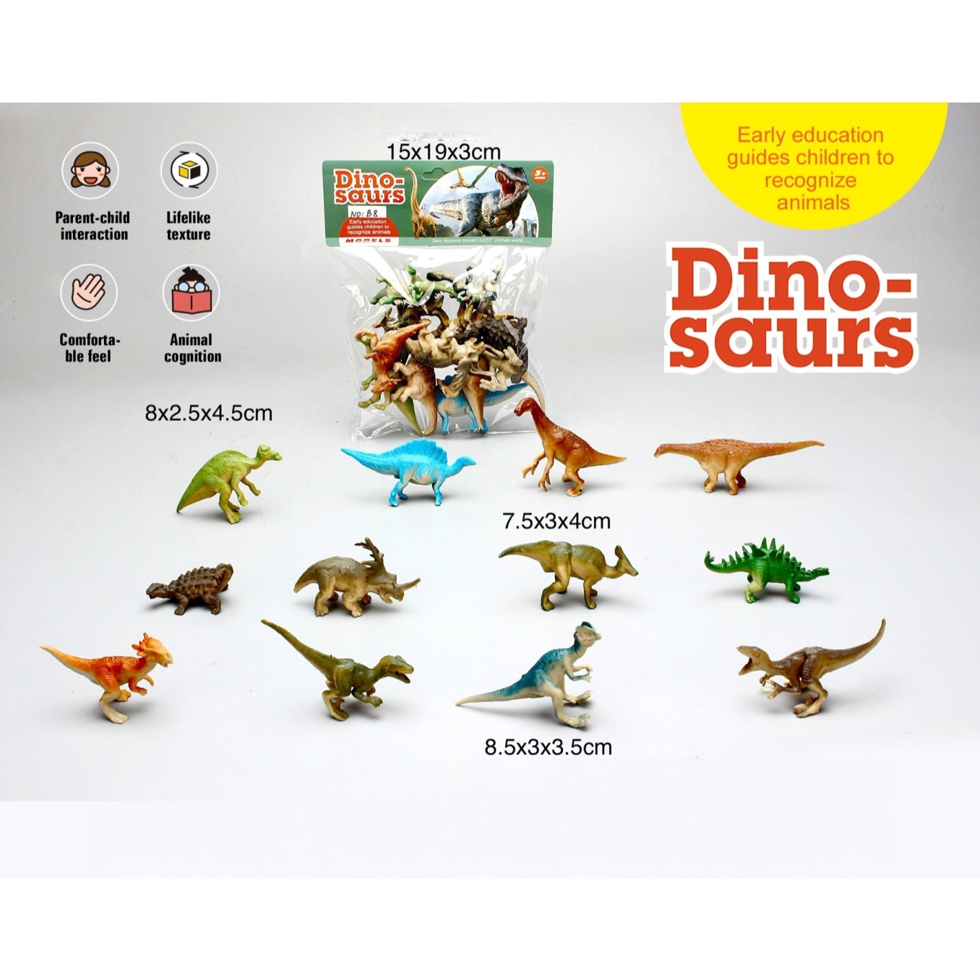 Kids Early Education Dinosaur Toy Set Lifelike Plastic PVC Figures with Tree &amp; Rock for Animal Cognition &amp; Role Play Ages 4-12