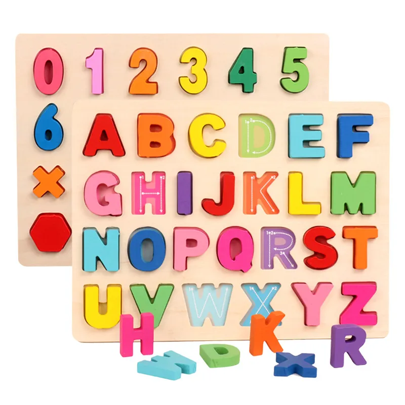 Wooden Baby Learning Number Letters Cognitive Pairing Board Kindergarten Early Education Puzzle Three-Dimensional Puzzle Board Toys