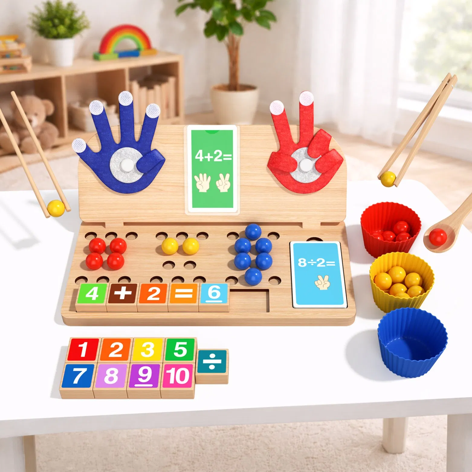 Montessori Wooden Finger Counting Board Math Early Learning Toy for Kids Kindergarten Toy