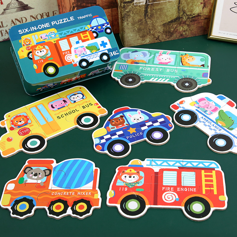 Wooden DIY Toy for 3-6 Years Old Children's Early Education Six-in-One Puzzle Kindergarten Educational Toys Animal Traffic