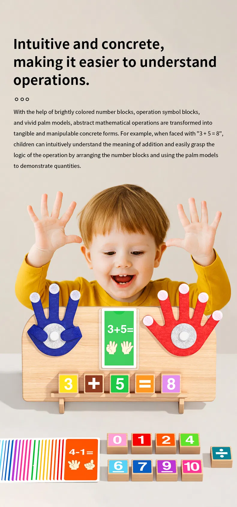 Montessori Wooden Finger Counting Board Math Early Learning Toy for Kids Kindergarten Toy