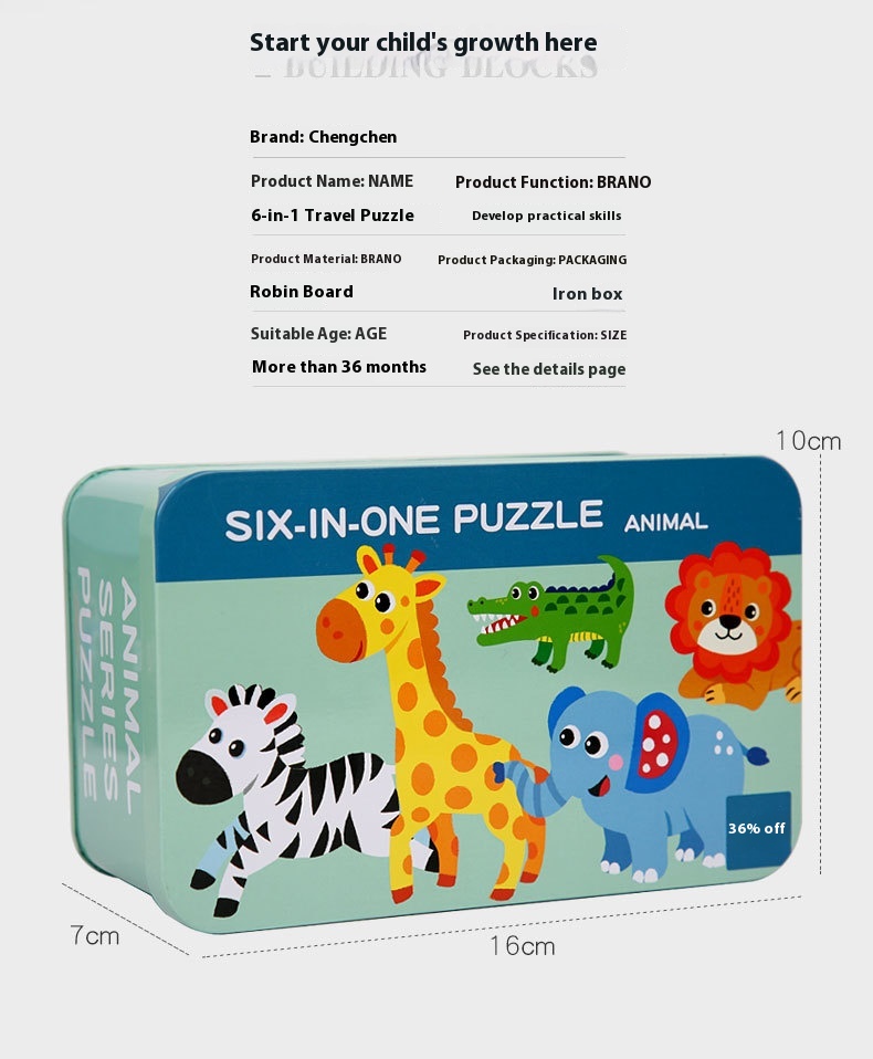 Wooden DIY Toy for 3-6 Years Old Children's Early Education Six-in-One Puzzle Kindergarten Educational Toys Animal Traffic