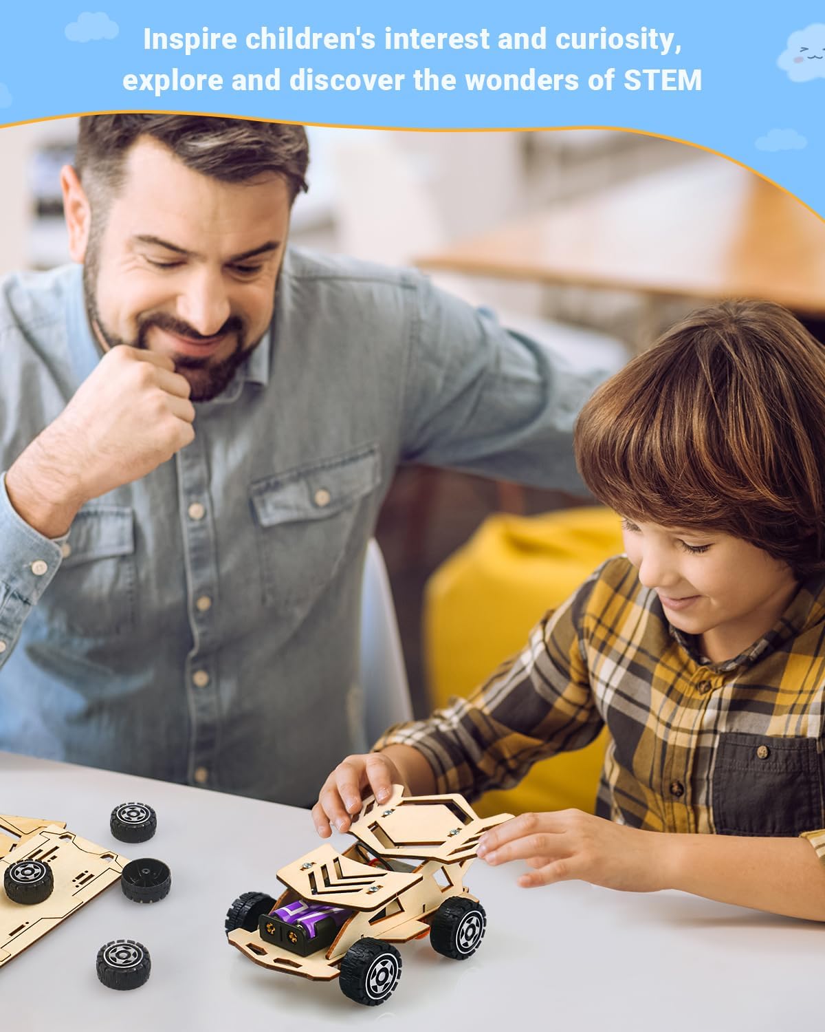 5 Set Wooden 3D Puzzles Model Car Kits Science Engineering Toys Science Kits Stem Kits for Kids