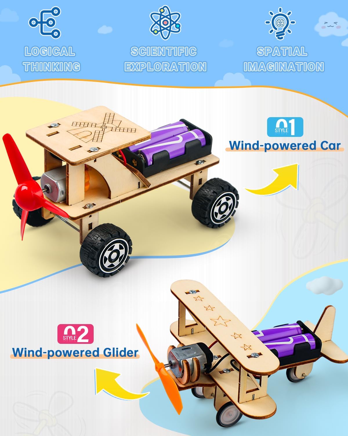 5 Set Wooden 3D Puzzles Model Car Kits Science Engineering Toys Science Kits Stem Kits for Kids