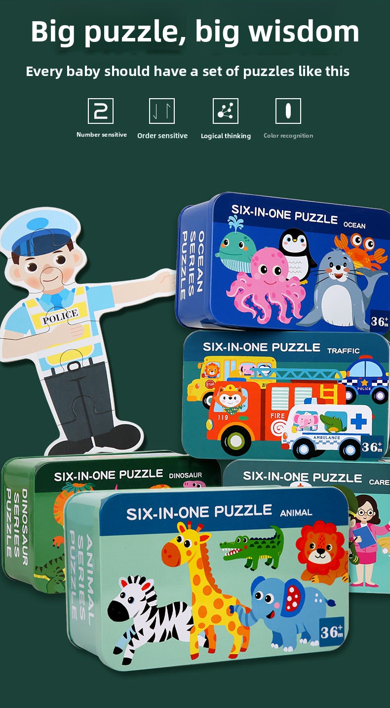 Wooden DIY Toy for 3-6 Years Old Children's Early Education Six-in-One Puzzle Kindergarten Educational Toys Animal Traffic