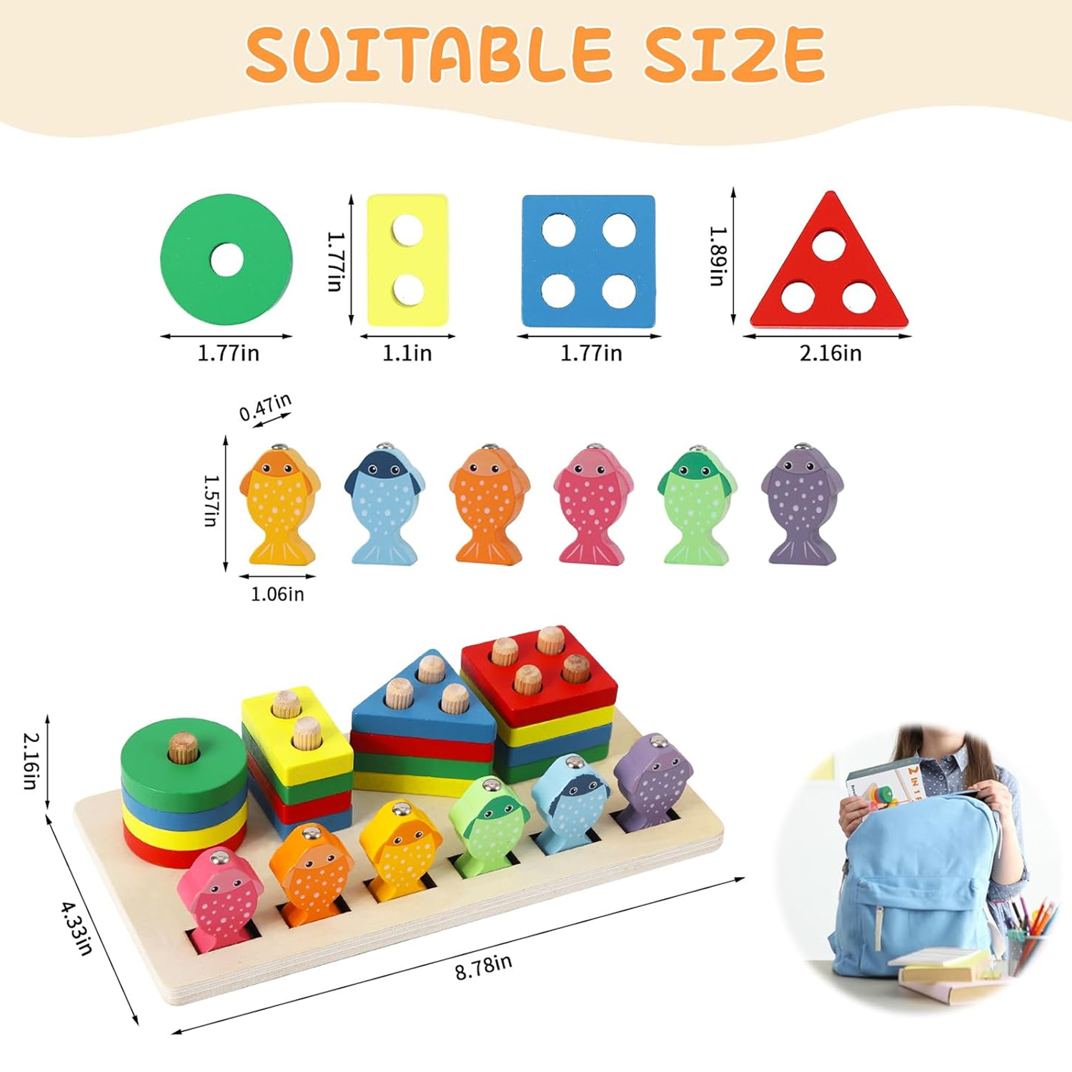 Montessori Toys for Toddler Wooden Blocks Sorting Stacking Preschool Early Learning Toys Color Recognition Shape Sorter Puzzles