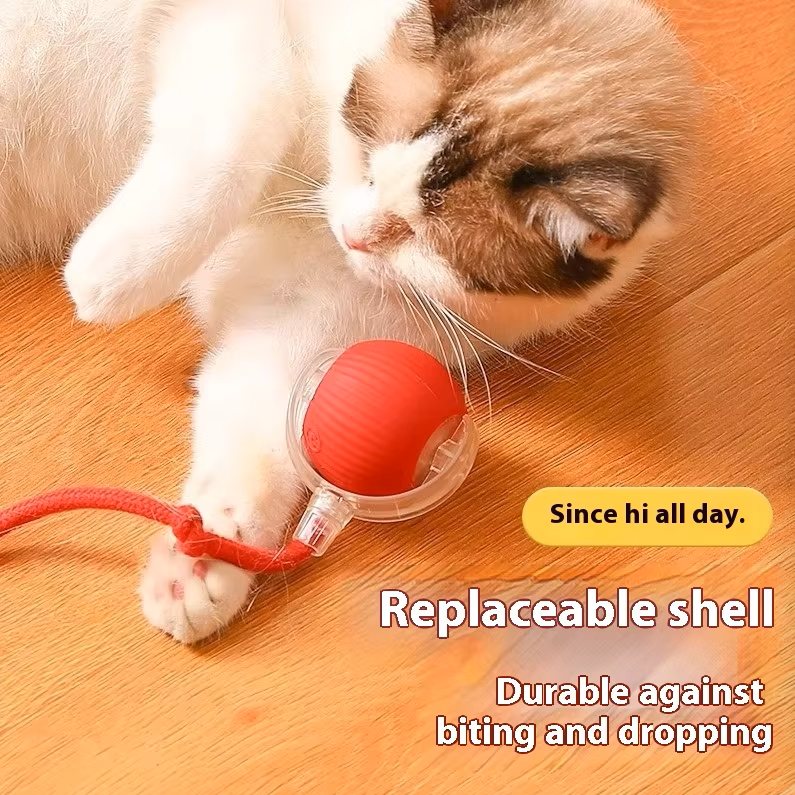 Smart Rechargeable Interactive Cat Ball Toy Automatic Rolling With Faux Tail USB Charging Motion Activated Remote Control