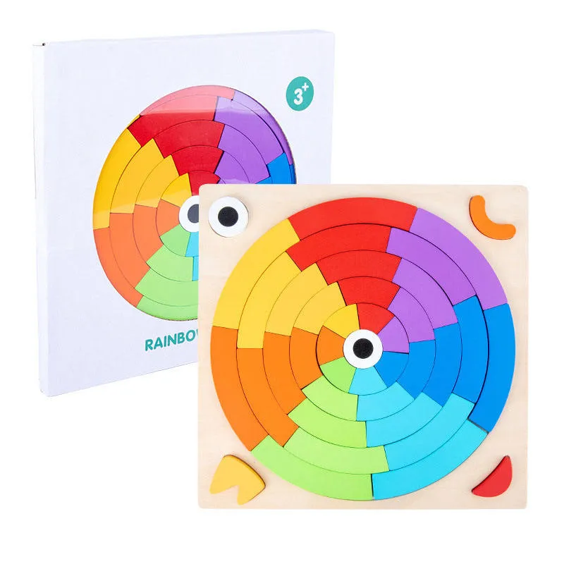 Rainbow Building Blocks Colourful Wooden Puzzle Montessori Toys