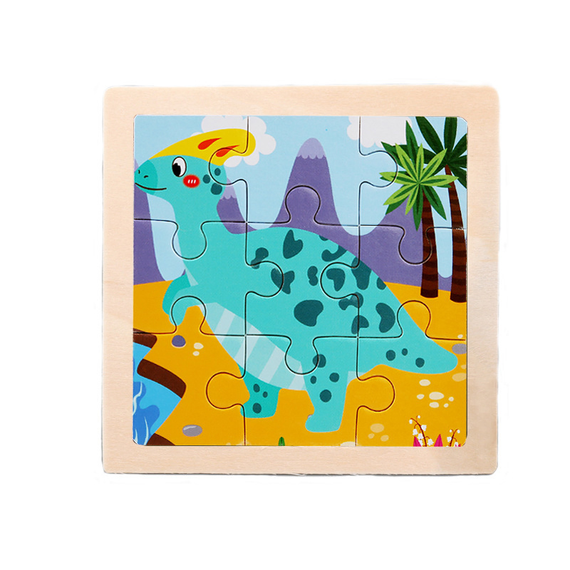 Children Montessori Mini 9 Pieces Wooden DIY Jigsaw Puzzles Board Games Early Educational Learning Toys for Kids Boys Girls