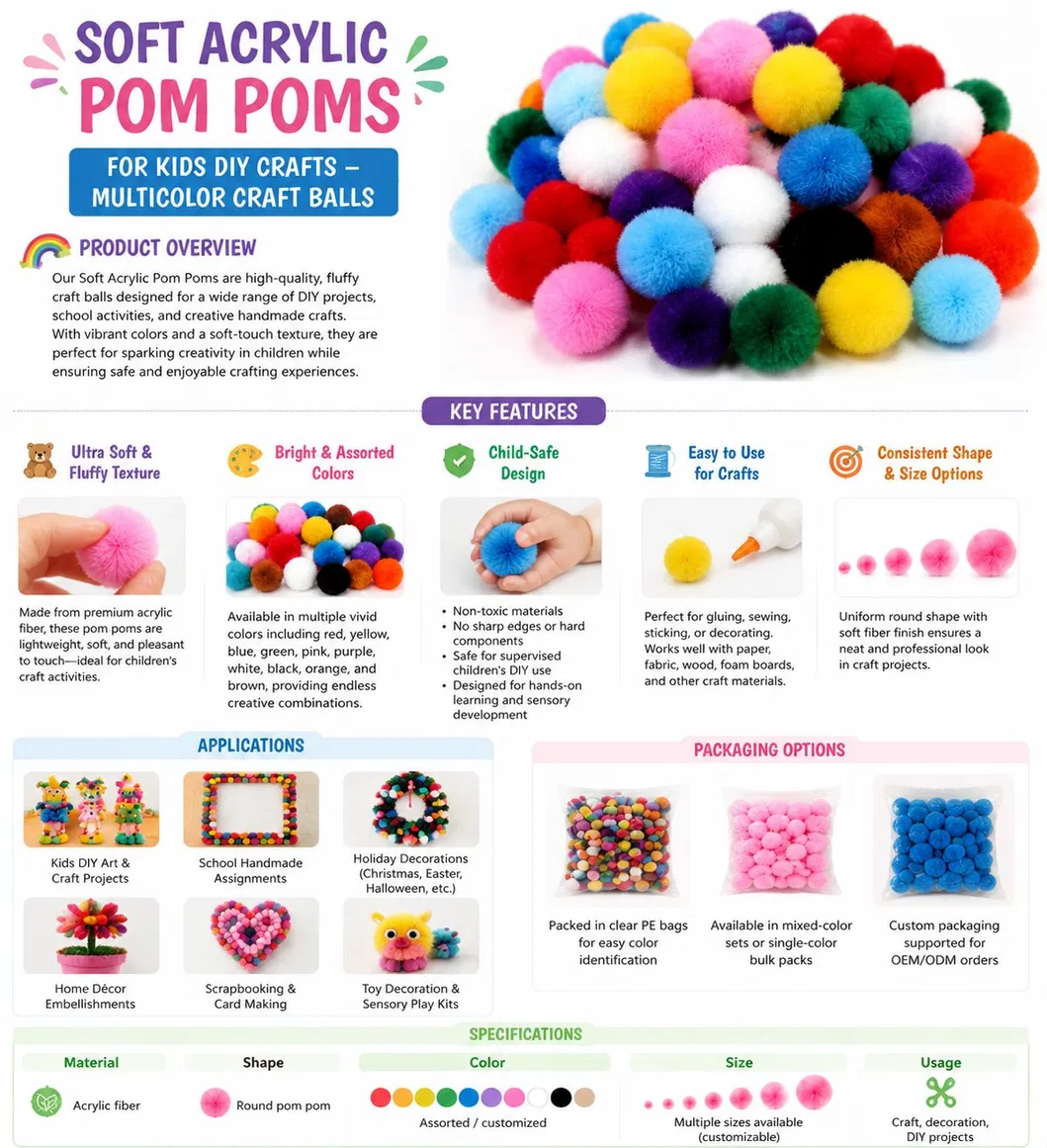 Factory Price Wholesale Custom Acrylic Polyester Yarn Fiber Pompom Ball DIY Educational Play Stem Montessori Toys