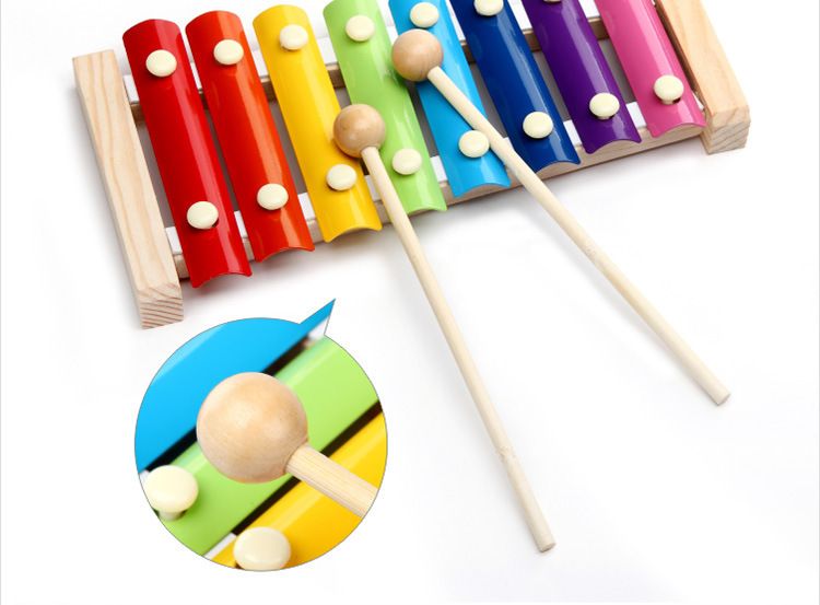 Wooden Eight-Note Xylophone 6-Piece Children's Toy Building Blocks Early Education Percussion Instrument 8 Scales Movie TV Color