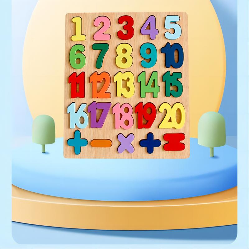 Wooden Baby Learning Number Letters Cognitive Pairing Board Kindergarten Early Education Puzzle Three-Dimensional Puzzle Board Toys